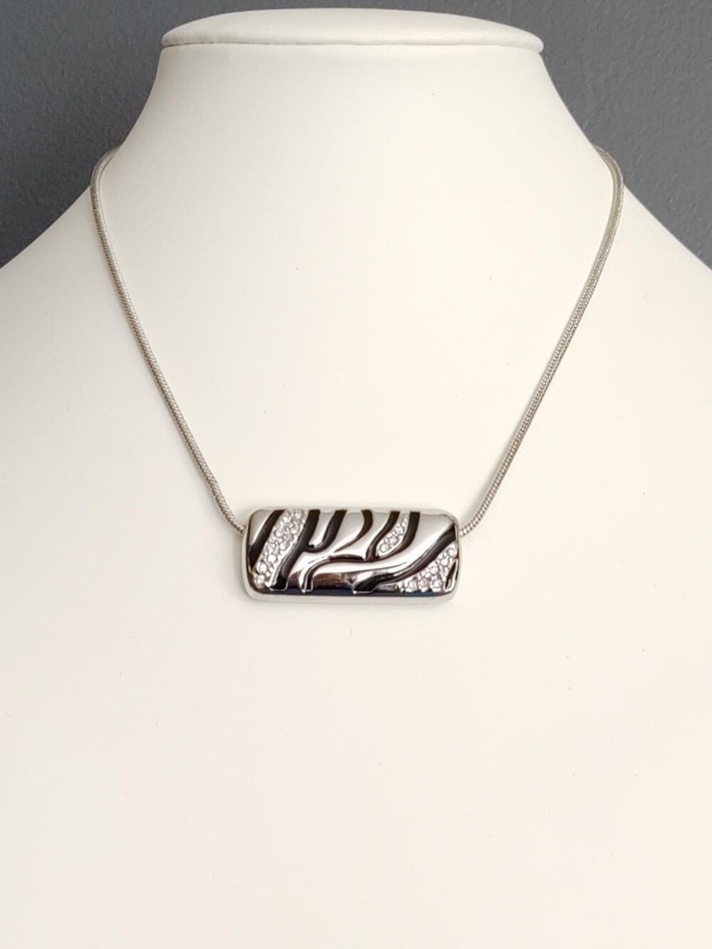 Silver, black and crystal pendant necklace